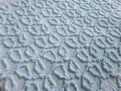 blue curly loops vintage chenille fabric, texturized unique needletuft pattern, 18" x 24" piece for quilts, fiber arts, sewing
