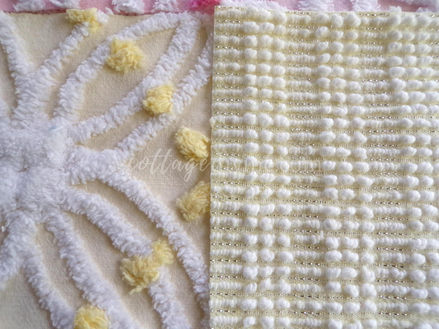 Spring Sparkle Chenille Quilt Squares Set from Vintage Bedspread Fabric, 16 Blocks, 6" x 6" inch