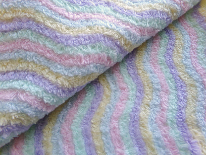 Pastel Rainbow Striped Chenille Fabric, Vintage Lilac, Yellow, Mint Green, Sky Blue & Pink Ripple 18" x 24" piece, sewing quilt material