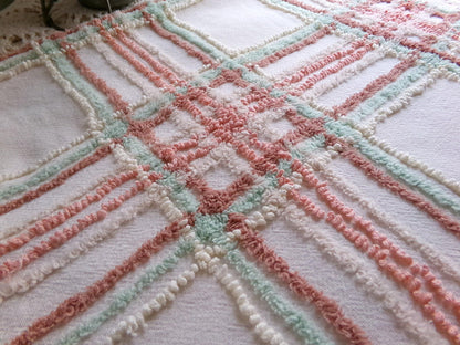 spring plaid vintage chenille fabric, cottage style sewing material for quilts, pillows & crafts, 17" x 27" inch piece