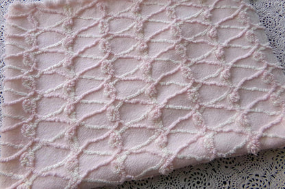 Eternity Knots Vintage Chenille Fabric Material, 19" x 26" inch Piece, Lovely Feminine Pastel Pink & Iridescent Vanilla Cream