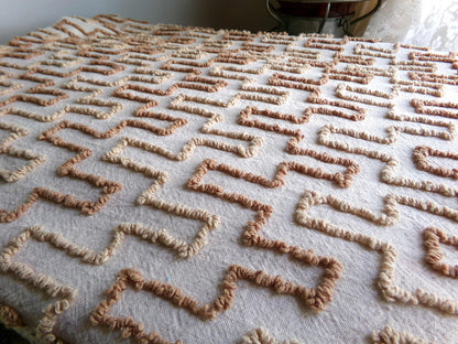 sandy sandcastles vintage chenille fabric, two tone honey golden brown geometric design, 18" x 24" inch piece for quilting, crafts & sewing