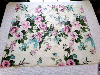 Vintage Barkcloth Fabric, Shabby Cottage Chic Roses on Aged White, 18" x 25" Cut Fabric Piece from a Deconstructed bark cloth curtain panel