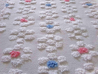 Cute Vintage Style Chenille Fabric, Y2K Daisy Pattern in White, Pink & Blue, 18" x 24" inch Piece, 100% Lightweight Cotton