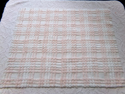 snuggly vintage chenille fabric, summery cottage plaid pattern, 18" x 24" cut piece