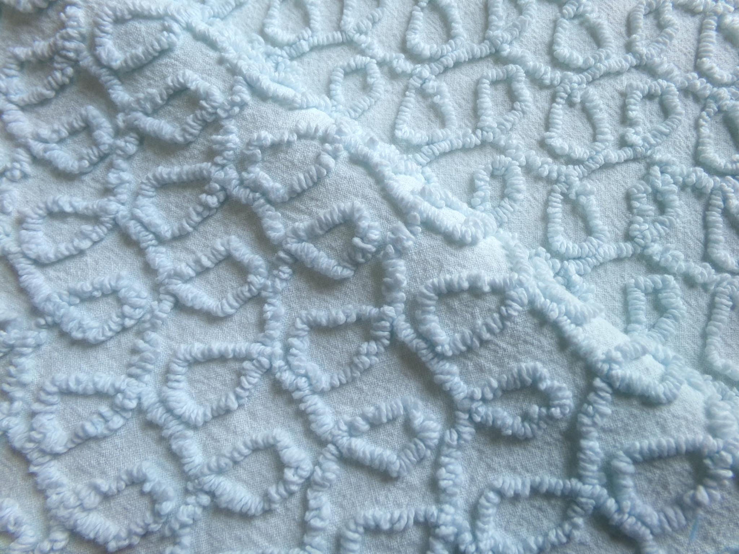 blue curly loops vintage chenille fabric, texturized unique needletuft pattern, 18" x 24" piece for quilts, fiber arts, sewing