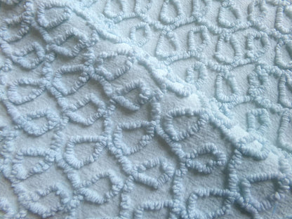 blue curly loops vintage chenille fabric, texturized unique needletuft pattern, 18" x 24" piece for quilts, fiber arts, sewing