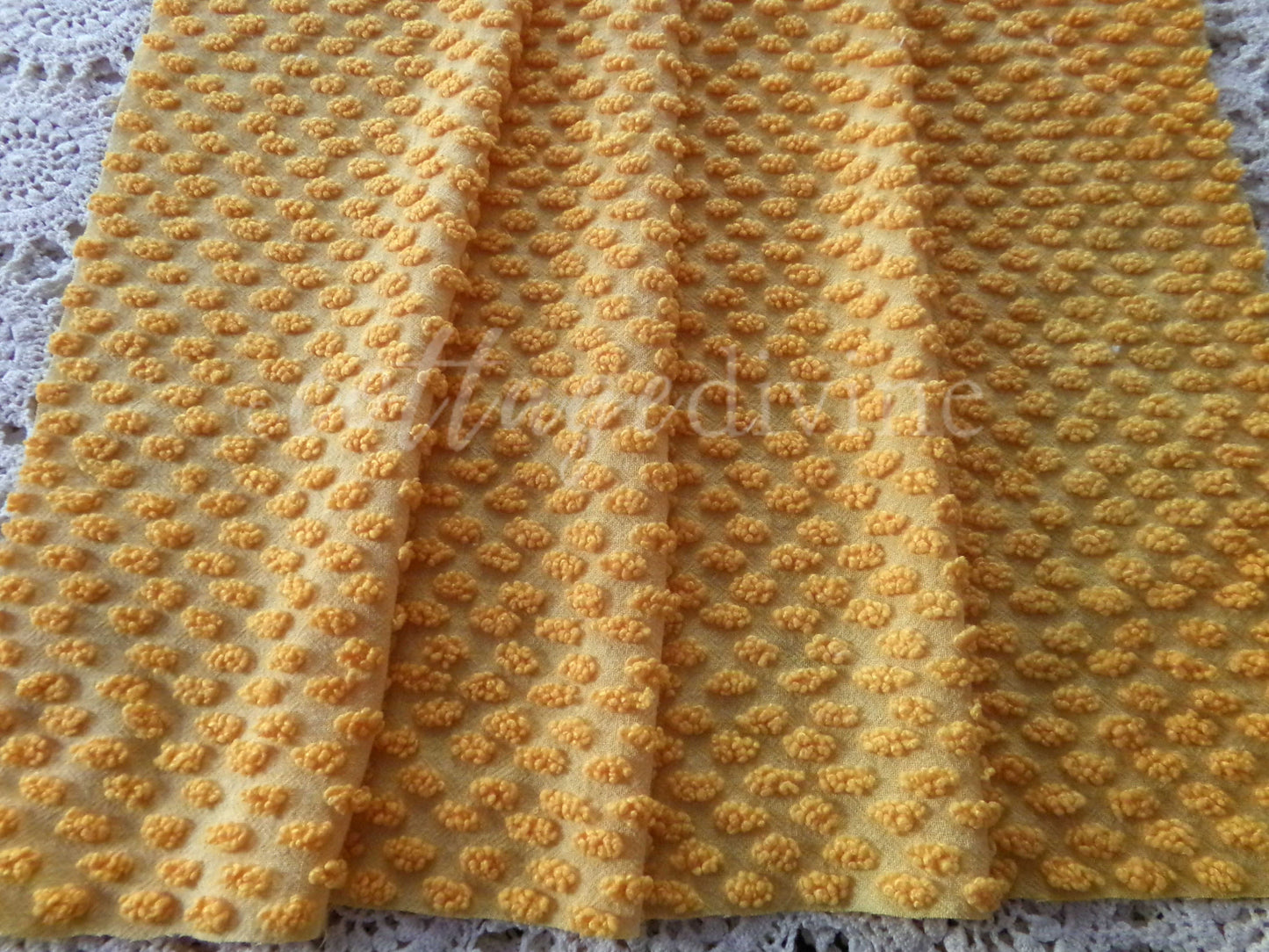Nubby Oblong Citrus Orange Pops Vintage Chenille Fabric, 12" x 20" inch Piece, Retro 1960s, Ultra Lightweight