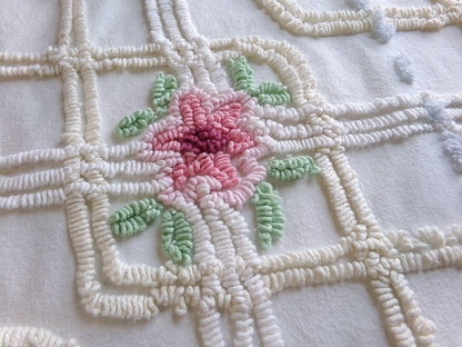 neutral pink rose vintage chenille fabric, beautiful 20" x 30" inch piece of cotton sewing material for quilting & crafts