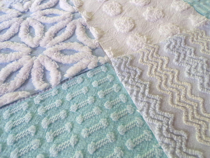 refreshing spa 6" chenille fabric squares, set of 16 aqua, white, blue quilt blocks for quilting, sewing & crafts
