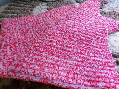 Peppered Red & White Skinny Stripes Fabric from Vintage Chenille Bedspread, 12" x 18" inch Piece, Fun and Festive