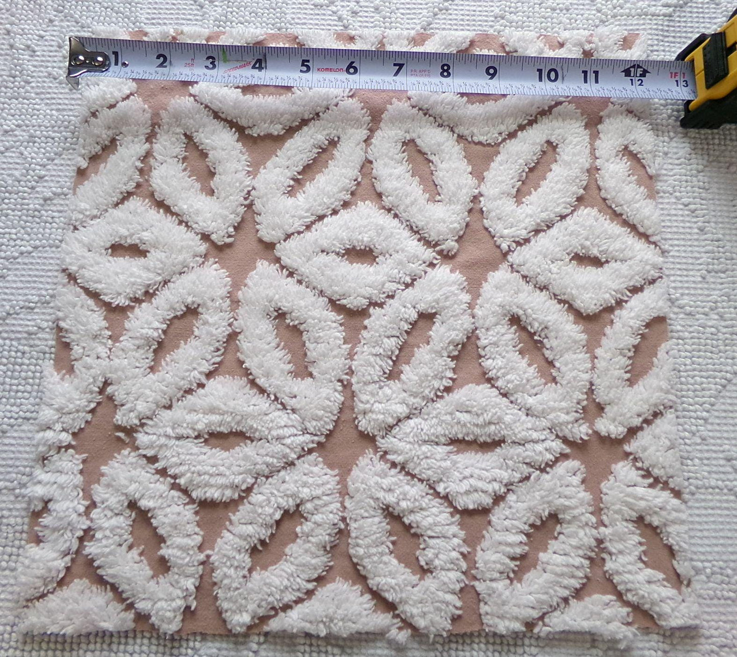 contemporary neutral chenille fabric squares, set of 4 texturized vintage large quilt blocks 12" inches ea, dots & daisies