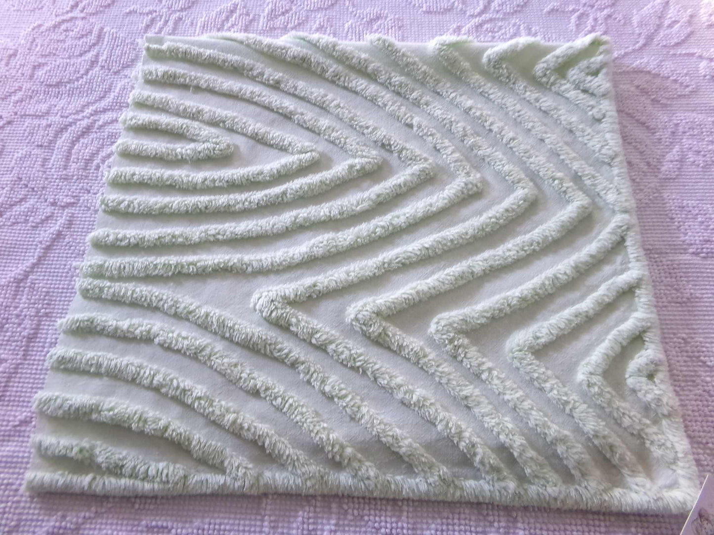 Optic Illusion Green Vintage Chenille Fabric, Mountain Peak Design, 29" x 16" Inch Piece, Sewing Material for Pillows & Quilts