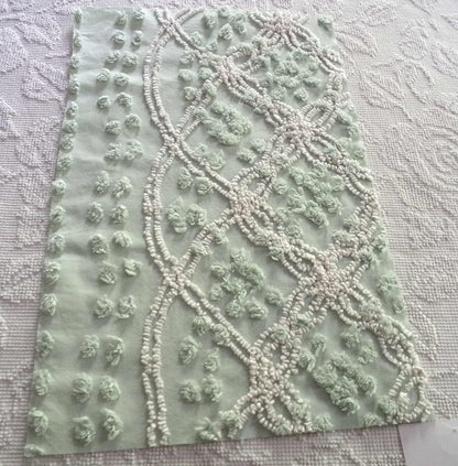 Creamy Mint Green Vintage Chenille Fabric, 20" x 13" inch Piece, White Wedding Ring & Dot Design, Great for Handmade Quilts, Crafts