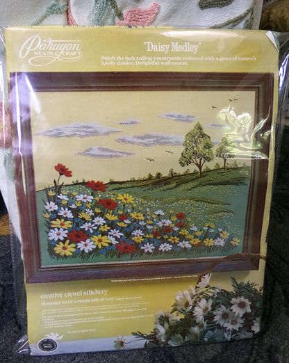 DAISY MEDLEY Crewel Stitchery Kit, Hippie Boho Vintage 0632 Paragon Needlecraft Embroidery, Design by Adele Veres