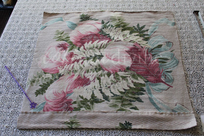 Divine Feathery Pink Plume Vintage Barkcloth Fabric, 19" x 19" inch Piece, Botanical Floral Print on Cool Grey, Great for DIY Pillows