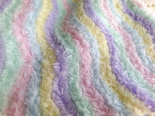 Pastel Rainbow Striped Chenille Fabric, Vintage Lilac, Yellow, Mint Green, Sky Blue & Pink Ripple 18" x 24" piece, sewing quilt material