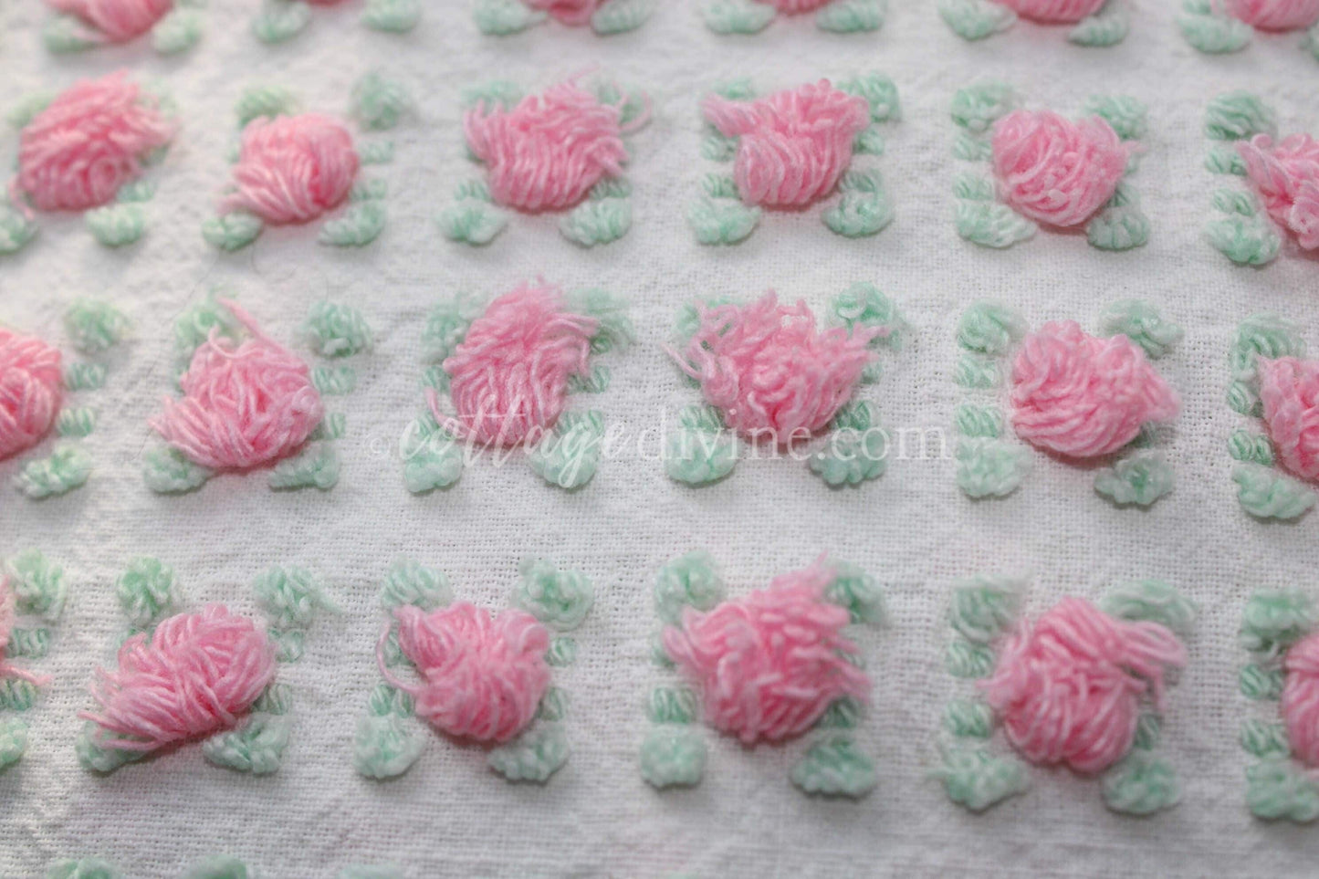 Popular Pink Rosebud Vintage Chenille Fabric, 20" x 24" inch piece, Morgan Jones Roses, a quilter's favorite