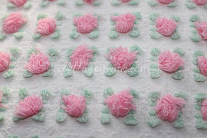 Popular Pink Rosebud Vintage Chenille Fabric, 20" x 24" inch piece, Morgan Jones Roses, a quilter's favorite