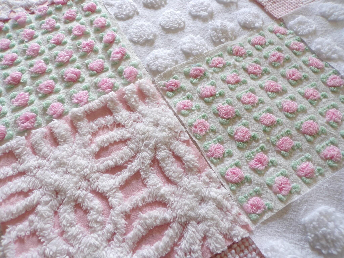 Pink Whispers Chenille Quilt Squares Set from Vintage Bedspread Fabric, 16 Blocks, 6" inch