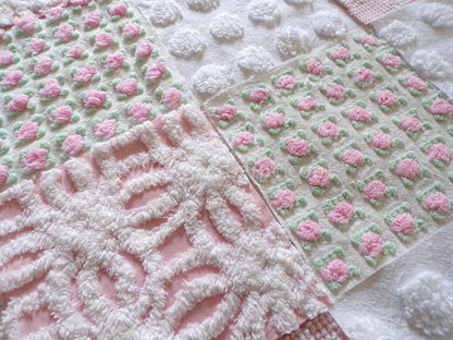 Pink Whispers Chenille Quilt Squares Set from Vintage Bedspread Fabric, 16 Blocks, 6" inch
