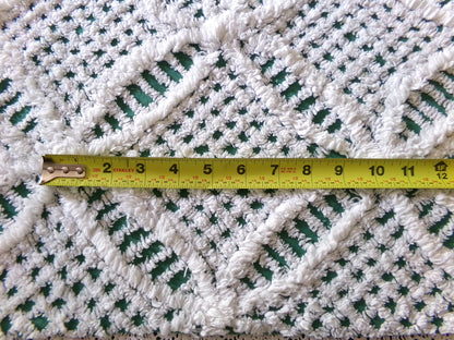 Plush Lush Green & White Vintage Chenille Fabric, 18" x 26" inch Piece, Wedding Ring Design for Christmas Crafts, Pillows, Quilts