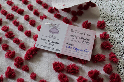 Fabulous Red Wine Vintage Chenille FABRIC PIECE, 21" x 27" inches, Handtufted Diamond Circle Puffs