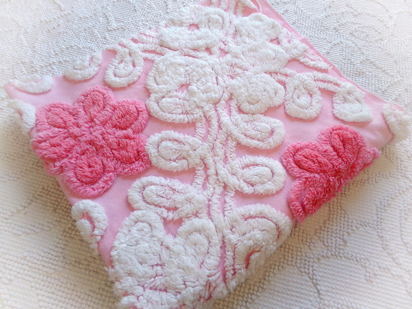 Vintage Chenille Fabric: Strawberries & Cream Pink Sewing Material 21" x 23"