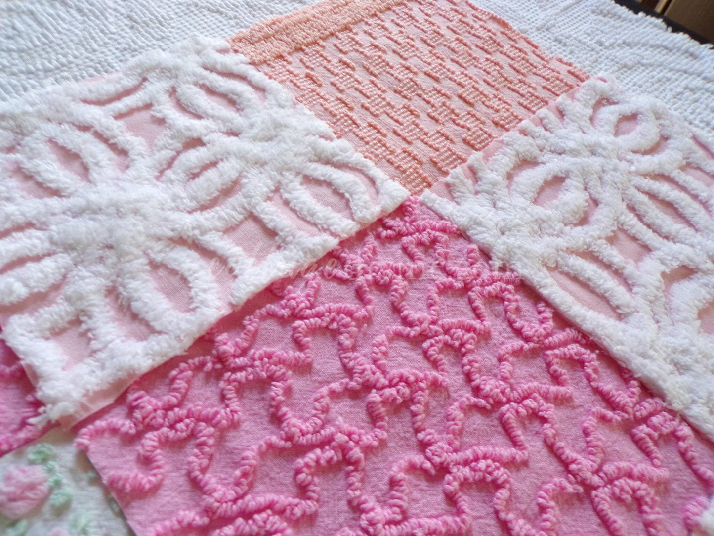 Sherbet Ice Cream Chenille Quilt Squares Set from Vintage Bedspread Fabric, 16 Blocks, 6" x 6" inch