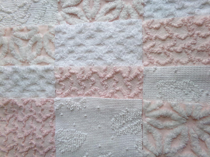 pink & white vintage 6" chenille squares, set of 12 quilt blocks in a lovely selection of popular patterns for sewing, crafts
