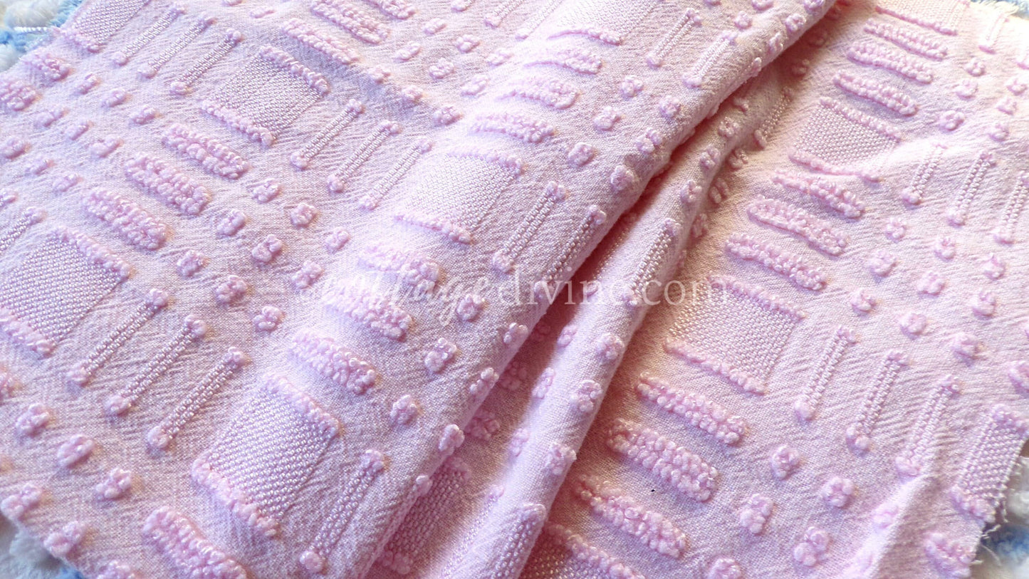 Pastel Pink Checkerboard Vintage Chenille Fabric, 18" x 24" inch piece, Great Texturized Pattern