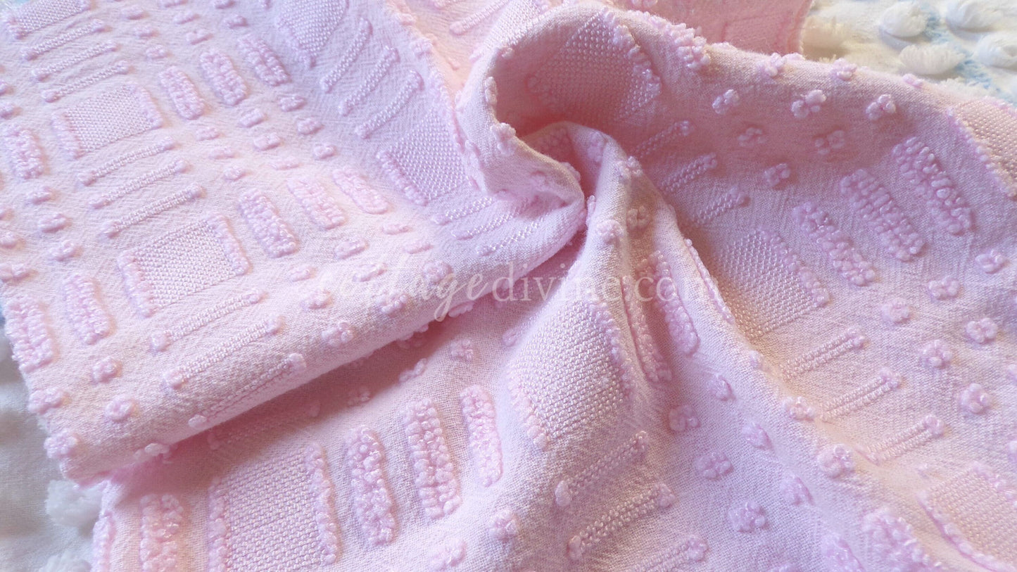 Pastel Pink Checkerboard Vintage Chenille Fabric, 18" x 24" inch piece, Great Texturized Pattern