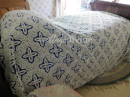 Gothic Cobalt Blue Chenille Bedspread, Hofmann Vintage Full Size Bedding, 100% cotton