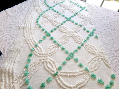 elegant ivory jade vintage chenille fabric, 17" x 26" piece of geometric dot sewing material