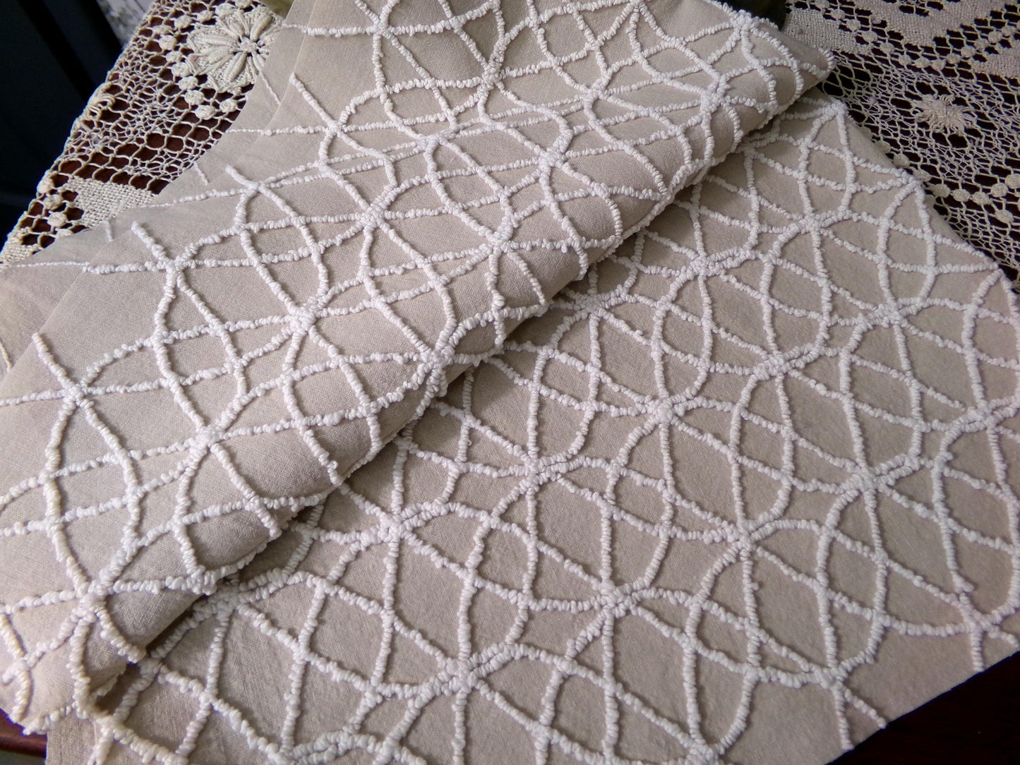 Cafe Mocha Vintage Chenille Fabric, Skinny Tuft Illusion Design, 18" x 24" Piece Quilt Material