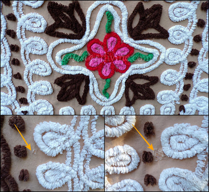 Boho Vintage Chenille Bedspread, Pink Roses on Cocoa Brown, Full Size Cotton Bedding