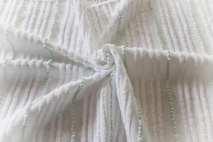 Mint Green Pearl Pops Vintage Chenille Quilt Fabric, White Skinny Stripes, 17" x 23" inch Piece, 100% Cotton