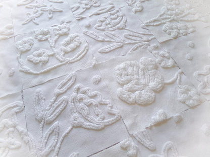 Vintage Chenille Fabric Squares in Winter Garden White Florals from Vintage Bedspread Fabric, Set of 16 Quilt Blocks, 6" x 6" inch