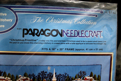 CHRISTMAS PRIMITIVE Vtg Crewel Embroidery Kit Winter Paragon Stitchery 6732