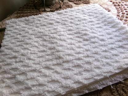 White Lattice Vintage Chenille Fabric, Simple Diamond Design, 18" x 24" inches Piece, 100% Cotton