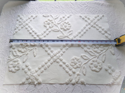 Vintage White Floral Chenille Fabric: Farmhouse Style 23" x 16" Cut Piece
