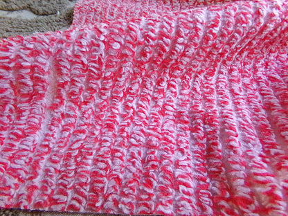 Peppered Red & White Skinny Stripes Fabric from Vintage Chenille Bedspread, 12" x 18" inch Piece, Fun and Festive