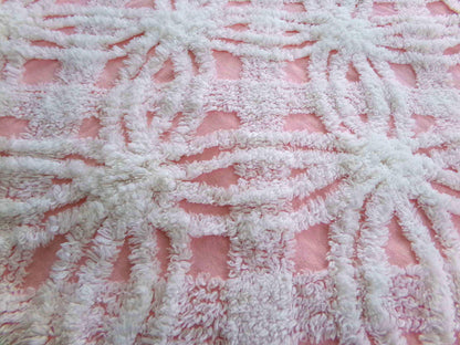 quilter's favorite chenille fabric, classic pink & white spider tufted sewing material, 20" x 24" inch piece from vintage chenille bedspread