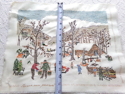 Grandma Moses SUGARING OFF Completed Cross Stitch Embroidery Paragon Stitchery 0210 - Rustic Country Winter Scene