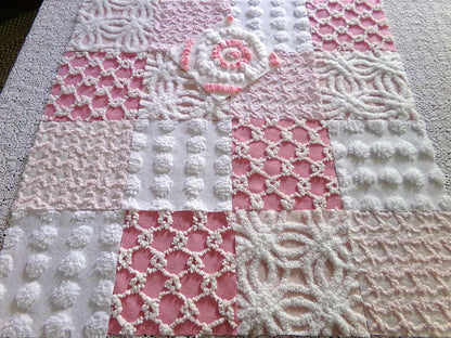 Spunky Pink Quilt Squares Set from Vintage Chenille Bedspread Fabric, 17 Blocks, 6" x 6" inch