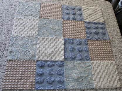 Serene Shores Vintage Chenille Fabric Squares, Blue, White & Sand Craft Square Set, 16 Blocks, 6" x 6" inch, Modern Chic