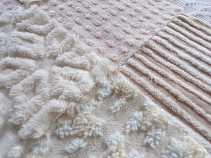Dreamy Creamy 6" Chenille Quilt Squares, Rotary Cut from Vintage Chenille Bedspread Fabric, 16 Blocks, 6" x 6" inch, Neutral Creams