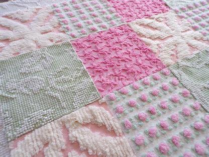 Spring Medley Vintage Quilt Squares Set from Chenille Bedspread Fabrics, 6" Blocks, Qty 16