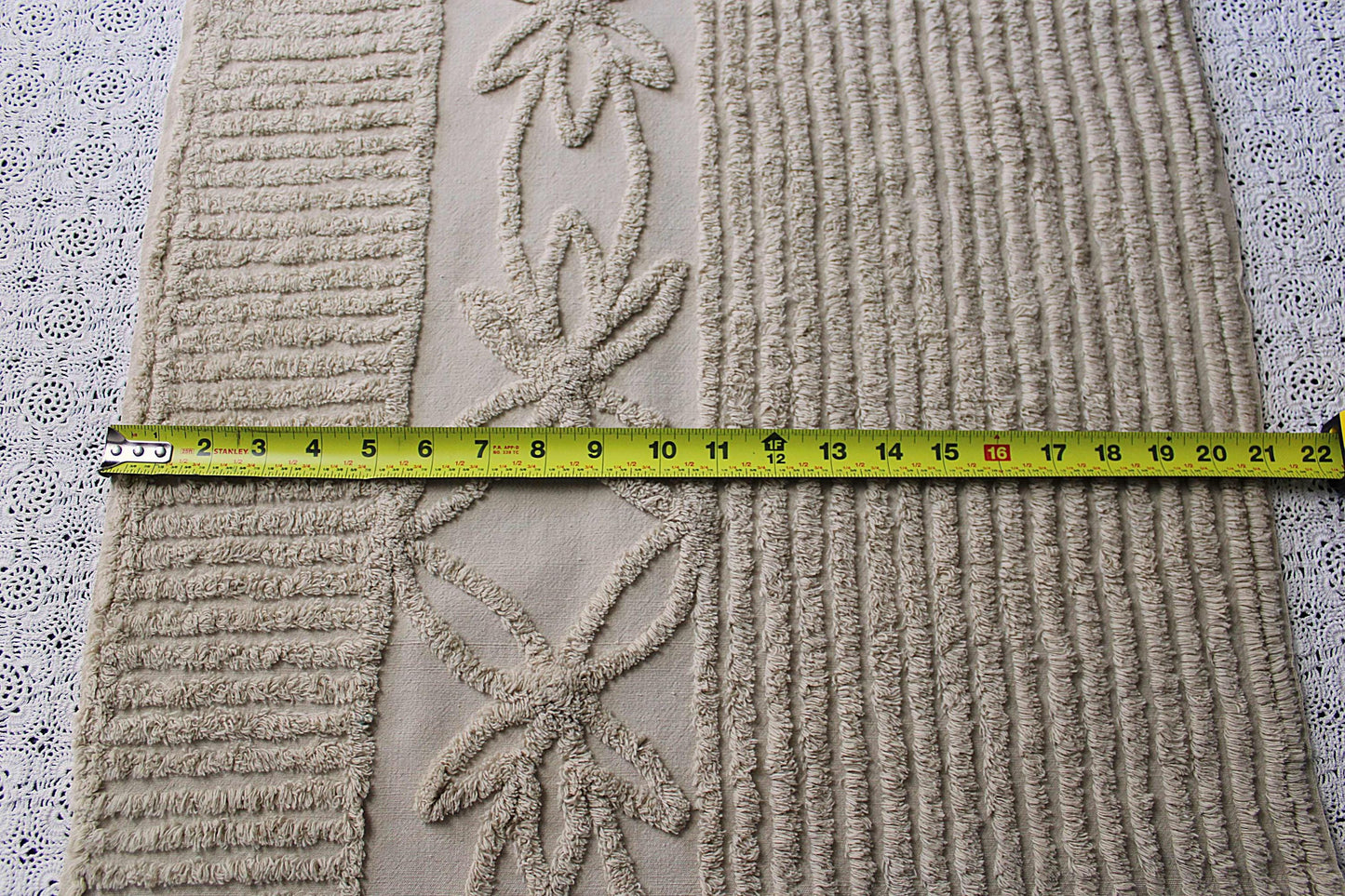 Simple Neutral Modern Vintage Chenille Fabric, 20" x 25" inch Piece, Mocha Star Lily Design