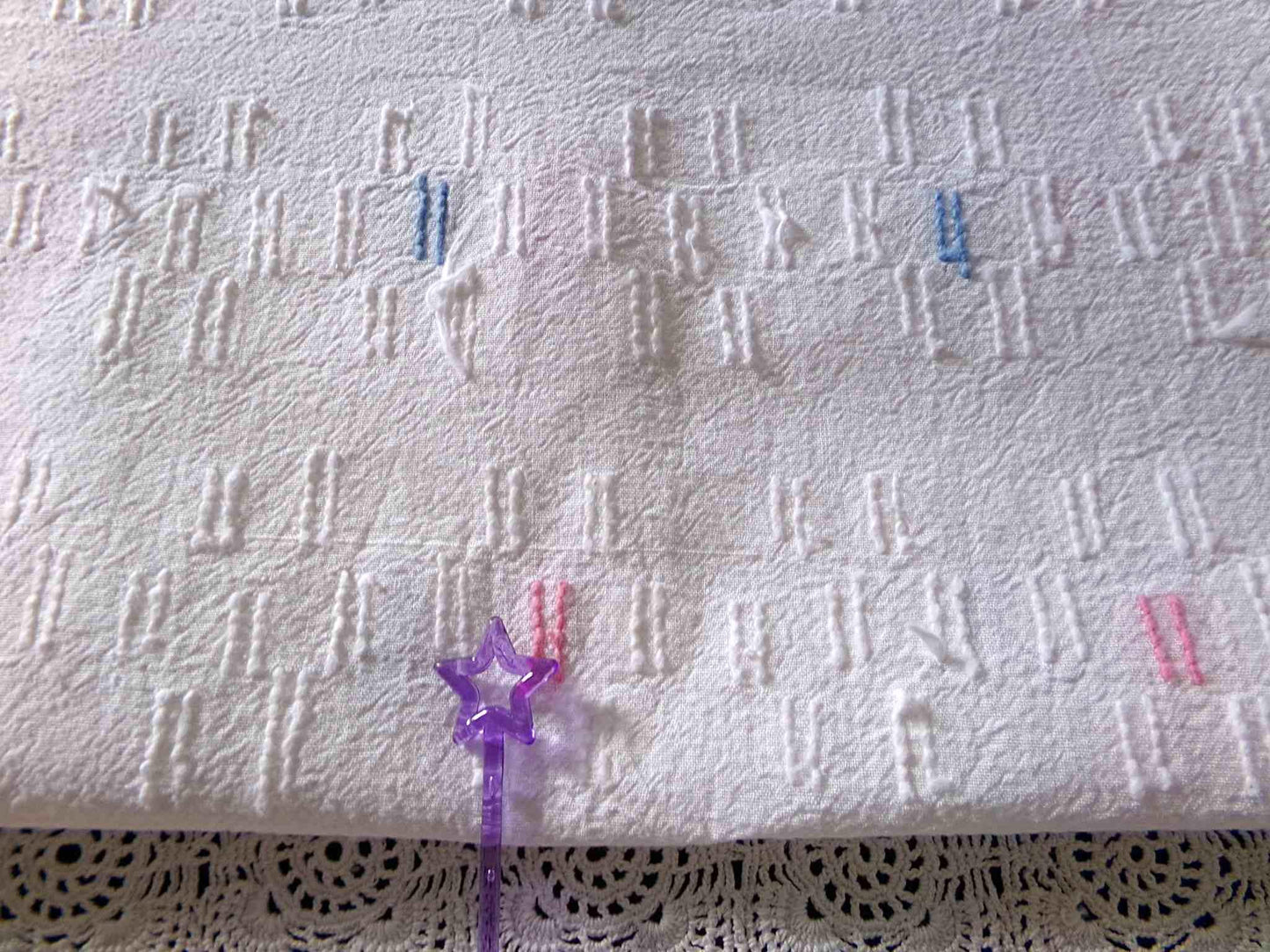 Cute Vintage Style Chenille Fabric, Y2K Daisy Pattern in White, Pink & Blue, 18" x 24" inch Piece, 100% Lightweight Cotton
